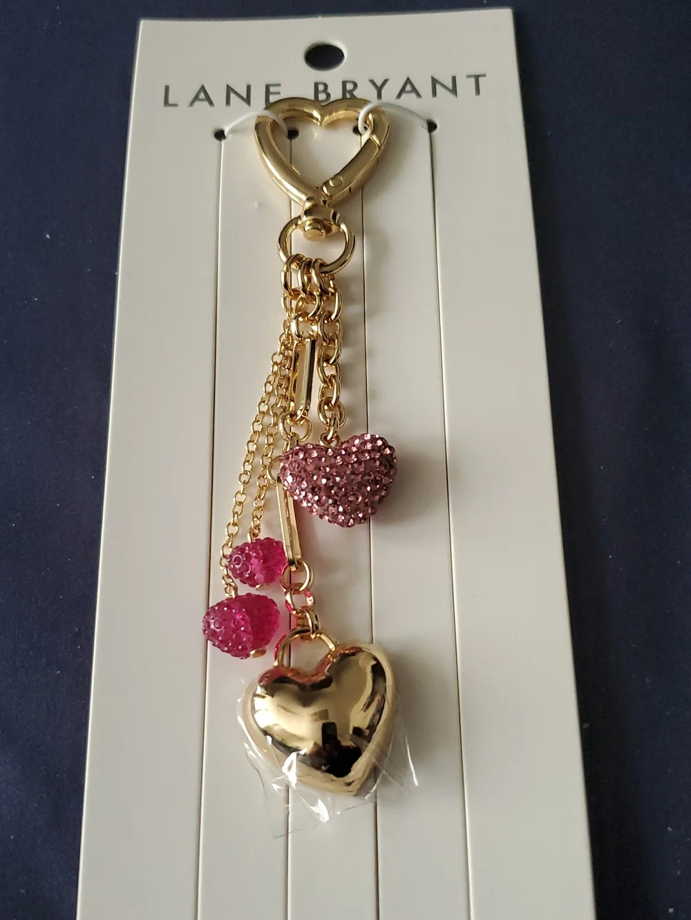 Lane Bryant Gold and Pink Heart Charm Keychain